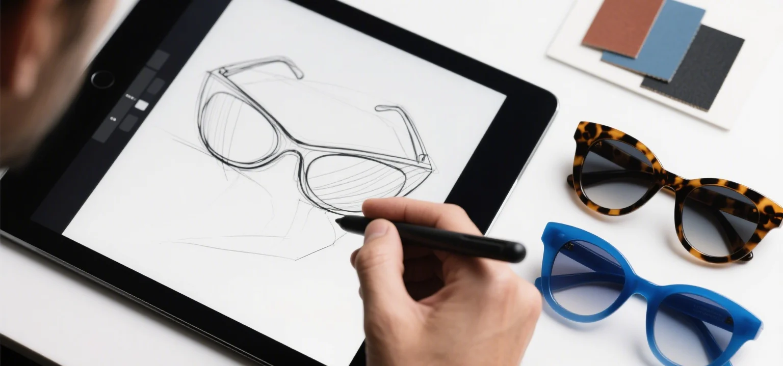 Sunglasses and optical frames on a clean display
