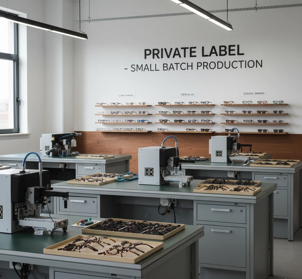Private label sunglasses small batch manufacturing for boutique brands