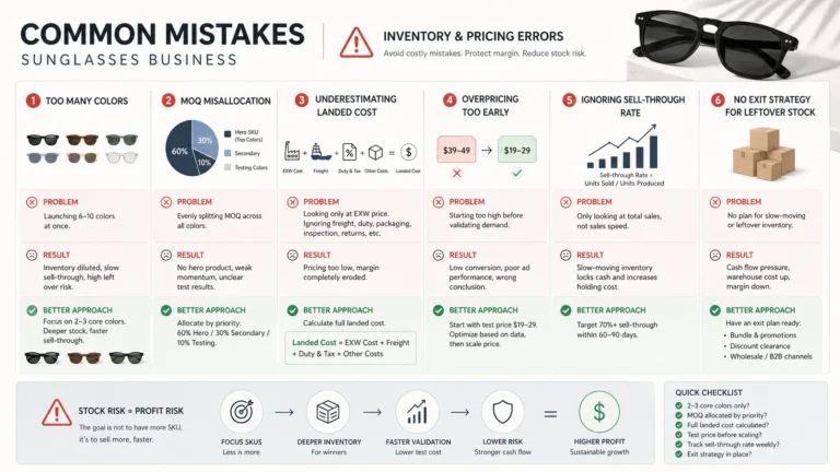 common mistakes sunglasses business inventory pricing errors too many colors stock risk