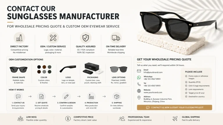contact sunglasses manufacturer for wholesale pricing quote custom oem eyewear service