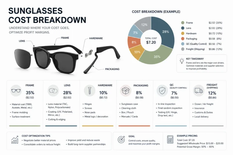 sunglasses cost breakdown frame lens hardware packaging qc freight analysis