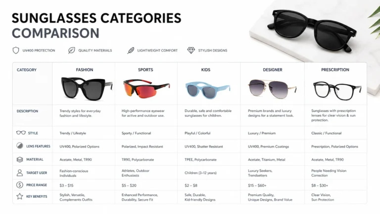 different sunglasses categories fashion sports kids designer prescription styles comparison