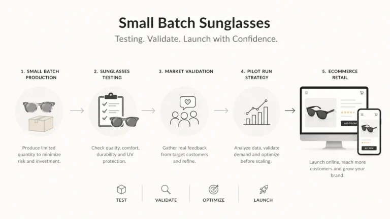 small batch sunglasses testing market validation pilot run strategy ecommerce retail
