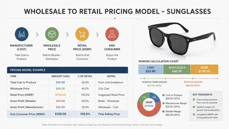 wholesale to retail pricing model sunglasses msrp margin calculation chart