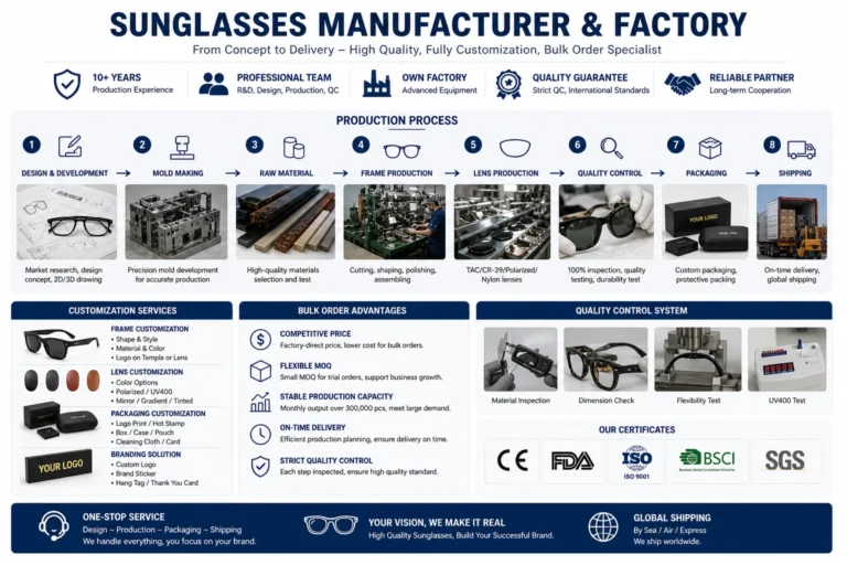 sunglasses manufacturer factory production customization bulk order control