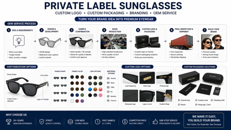 private label sunglasses custom logo packaging branding eyewear oem service