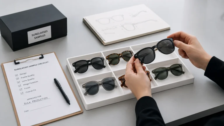 checking sunglasses samples before bulk production order