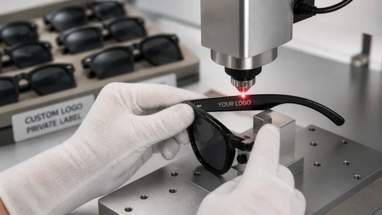 custom logo printing on sunglasses temple for private label branding